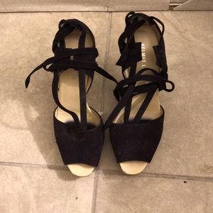 Helmut Lang Navy wraparound strappy heels